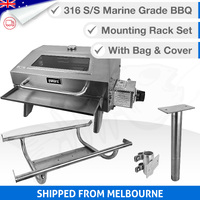 316 Marine Grade Portable BBQ - COMPLETE SET - RAIL MOUNT Mounting Rack, Bag & Cover