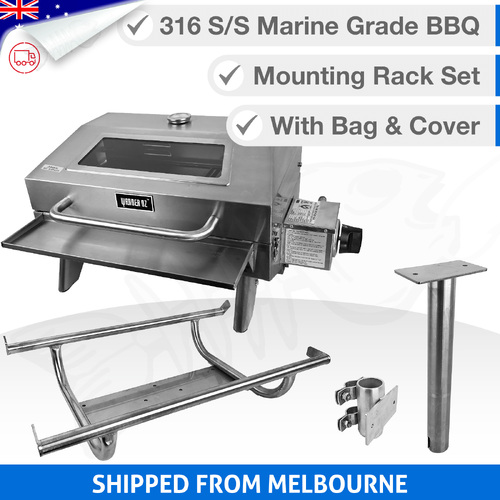 316 Marine Grade Portable BBQ - COMPLETE SET - RAIL MOUNT Mounting Rack, Bag & Cover